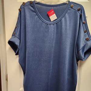 BRAND NEW LADIES BLUE PULLOVER- SIZE XL- BUTTONS ON SHOULDER SLEEVE #1639